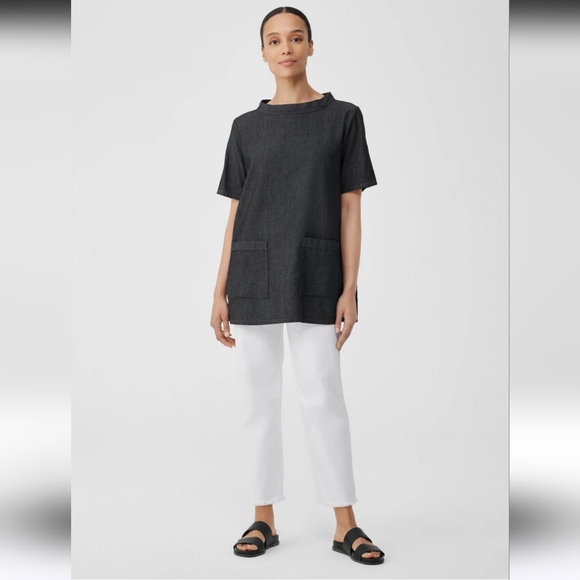 Eileen Fisher Tops - EUC EILEEN FISHER AIRY ORGANIC COTTON TWILL MOCK NECK TOP SZ M